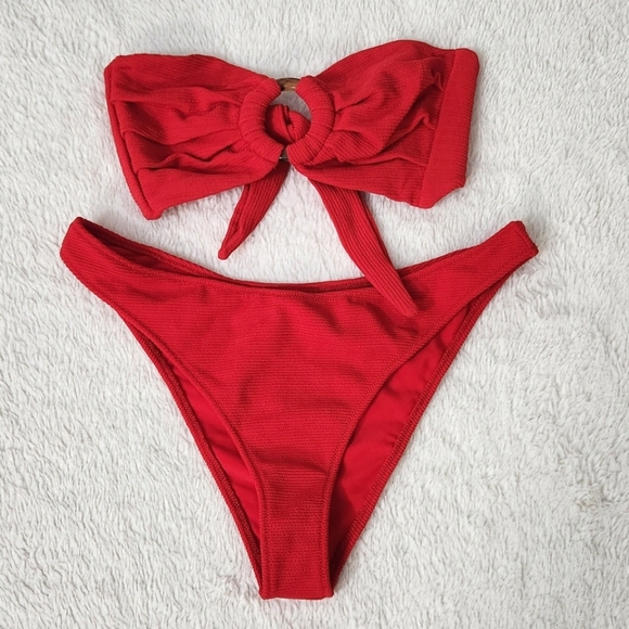 New!Set Montce Red crimson Micro Scrunch Lulu Swimsuit - Picture 6 of 14